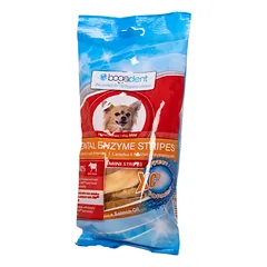 BOGADENT DENTAL ENZYME STRIPES MINI DOG kramtomasis užkandis mažų veislių šunims saugantis nuo apnašų susidarymo, 100 g