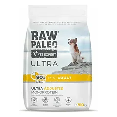 RAW Paleo Ultra Mini Adult Turkey be grūdų monoproteininis sausas maistas mažų veislių suaugusiems šunims, 750 g