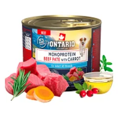 Ontario vieno baltymo konservai suaugusiems šunims su jautiena ir morkomis, 200 g