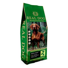 REAL DOG sausas pašaras su ėriena, kiauliena ir buivoliena bei rudaisiais ryžiais šuniukams, 12 kg