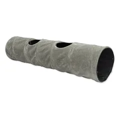Magic Cat Tunnel XL Plush Gray sulankstomas tunelis katėms su traškančia medžiaga ir angomis, 150×35 cm