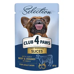CLUB 4 PAWS Premium plus konservuotas ėdalas suaugusiems mažų veislių šunims su jautiena ir daržovėmis padaže 12x85 gr