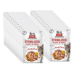 BRIT CARE Cat Sterilized Fillets in Gravy with Hearty Duck Enriched with Sea Buckthorn and Nasturtium 24x85g