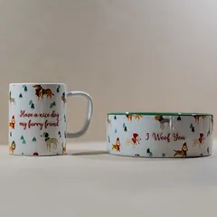 TIAKI Set aus Tasse & Napf "Funny Winter Dogs"
