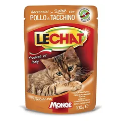 LeChat Pouches su vištienos ir kalakutienos gabaliukais padaže suaugusiems katams, 100 g nuotrauka