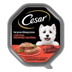CESAR 28 x 150 g visavertis šlapias ėdalas suaugusiems šunims terinas su sultinga jautiena ir kepenėlėmis 14+14 NEMOKAMAI