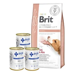 Brit gf veterinary diets dog Renal 12kg + ENZO VET Inkstų dietos inkstų ligoms gydyti su jautiena šunims 3x400g