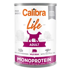 CALIBRA Dog Life can Adult Wild boar&cranber. begrūdžiai vieno baltymo konservai suaugusiems šunims su šerniena ir spanguolėmis, 400 g