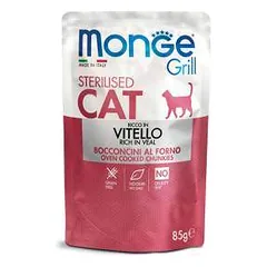 Monge Grill Cat Pouches drėgnas maistas sterilizuotoms katėms su žvėriena, 85 g