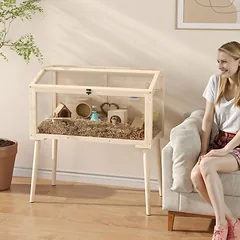 Narvas žiurkėnams 110x52x101 cm, medinis, su nameliu, sūpuoklėmis, platformomis ir girdykle, natūralios medienos spalvos — 2 nuotrauka