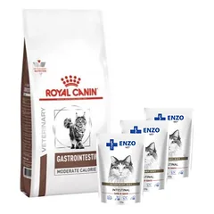 ROYAL CANIN Gastro Intestinal Moderate Calorie GIM 35 2kg + ENZO VET Žarnynas su ėriena padaže katėms 3x100g