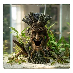 Akvariumo dekoracija Relaxdays, Medžio su veiduku formos, 23 × 12 × 11 cm — 2 nuotrauka