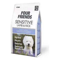 Four Friends Sensitive Lamb & Rice bekviečių sausas pašaras jautriems šunims su ėriena ir ryžiais, 3 kg
