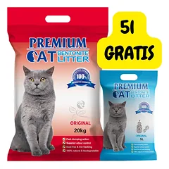 Premium Cat Clumping Bentonite kraikas katėms - natūralus 20kg + natūralus kraikas 5L NEMOKAMAI!