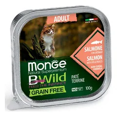 Monge BWild Adult paštetas su lašiša ir daržovėmis katėms