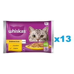 WHISKAS Adult 52x85 g Paukštiena Uczta drėgnas maistas suaugusioms katėms želė su: vištiena, kalakutiena
