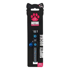 Active Cat Collar Reflective XXS atspindintis antskakalis katėms su varpeliu ir paukščių raštu, mėlynas, 1×16-22 cm — 3 nuotrauka