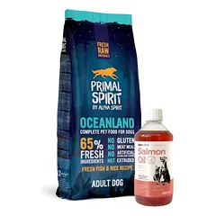 PRIMAL SPIRIT 65% Oceanland 12kg + LAB V Lašišų aliejus šunims ir katėms 500ml