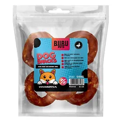 Bubu Pets rawhide ring with duck 500g – buivolo oda apvynioti antienos mėsos žiedai, 10cm