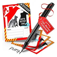HUND IST KÖNIG Feuerwehr-Aufkleber Haustier Rettung, 4er Set + Folienstift