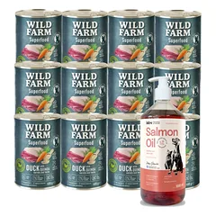 Wild Farm Superfood Duck 12x400 g pašaro šunims be grūdų + LAB V Lašišų aliejus šunims ir katėms 1000ml