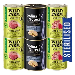 WILD FARM Premium Grain Free + Dolina Noteci 6x400g – be grūdų maistas kastruotiems katėms