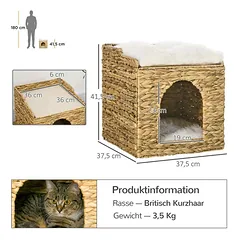 Kačių namelis PawHut 37,5x37,5x41,5cm., šviesiai rudos/baltos spalvos — 3 nuotrauka