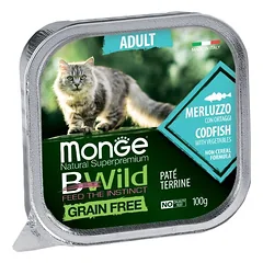 Monge BWild Adult paštetas katėms su su menke ir daržovėmis 100g