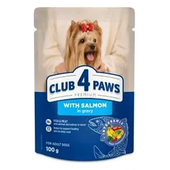 CLUB 4 PAWS Premium konservai su lašiša drebučiuose miniatiūrinių ir mažų veislių šunims, 100 g