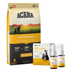 ACANA HERITAGE Puppy Junior 11,4kg + Lab-V ADE Complex - vitaminų A, D ir E kompleksas šunims ir katėms