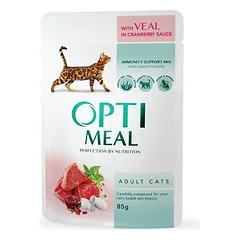 OPTIMEAL konservai suaugusioms katėms su veršiena ir spanguolėmis 85g x 12