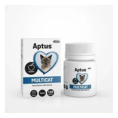 Aptus Multicat Total mineralų-vitaminų papildas katėms su lašišos skoniu, 120 tablečių