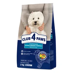CLUB 4 PAWS Premium ėriena ir ryžiai suaugusiems mažų veislių šunims. Visavertis pašara