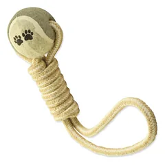 Dog Fantasy Jute Tennis Ball Tugger žaislas šunims su virve ir kilpa, 34 cm