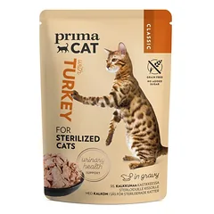 PrimaCat Classic Turkey drėgnas maistas sterilizuotoms katėms padaže, 85 g nuotrauka