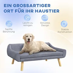 Sofa šunims iki 25 kg, aksominė, su nuimama pagalve, 102x58,5x42,5 cm, pilka — 5 nuotrauka