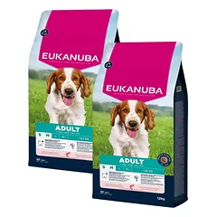 EUKANUBA Adult Small Medium Breeds Salmon Barlej 2x12 kg sausa maistas mažų ir vidutinių veislių šunims, turintis lašišos ir miežių