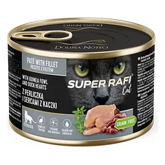 DOLINA NOTECI Super Rafi Cat P&F su perlinių vištų ir ančių širdelėmis sterilizuotoms katėms 185g