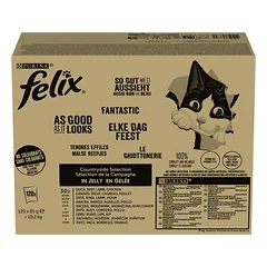 FELIX Fantastic Kačių Skoniai želė su mėsa 120x85g jautiena, vištiena, antis ir aviena, drėgnas maistas katėms
