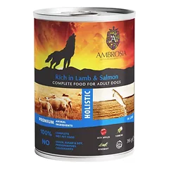 Ambrosia Grain-Free Adult Lamb & Salmon, Apples konservai šunims su ėriena, lašiša ir obuoliais 395g nuotrauka
