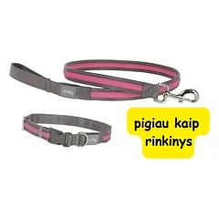 KERBL Light & Reflex šviečiantis pavadėlis, 120 cm x 25 mm, rožinės spalvos + Light & Reflex šviečianti apykaklė, 35 - 50 cm x 25 mm, rožinė