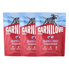 CARNILOVE Active Dog Salmon and Turkey Junior Large Breeds 3x1,5 kg lašiša ir kalakutas, jaunų didelių veislių šunims