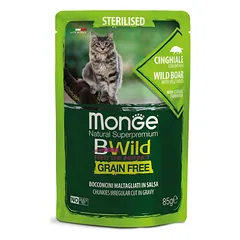 Monge BWild kons. pašaras sterelizuotoms katėms su šerniena ir daržovėmis padaže 85g