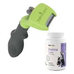 FURMINATOR ilgaplaukiams šunims - Mažas + Lab-v Derma Twist - odos, kailio ir barjerinio sluoksnio palaikymas šunims ir katėms 60 susukamų kapsulių
