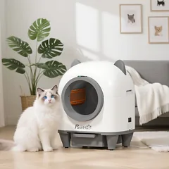 Automatinis kačių tualetas su „Tuya“ programėle, 80 l, baltos ir pilkos spalvos, 55,5 × 51 × 60 cm — 2 nuotrauka
