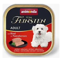 Animonda Vom Feinsten Adult with Beef and Turkey Hearts – konservai suaugusiems šunims su jautiena ir kalakutų širdimis, 150 g