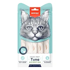 Wanpy Creamy Treats skanėstai katėms su tunu ir menke 12×70 g