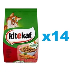 KITEKAT sausas kačių ėdalas su jautiena ir daržovėmis 14x300g