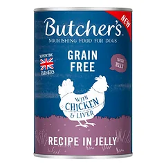 BUTCHER'S Original Recipe in Jelly, maistas šunims, vištienos gabalėliai drebučiuose, 400g photo