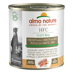Almo Nature HFC Natural Vištiena drėgnas maistas suaugusiems šunims su vištiena, morkomis ir ryžiais, 280 g